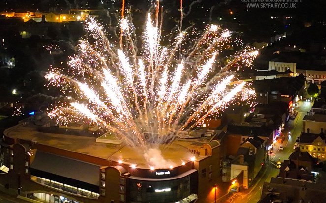 Drone photo of Maidstone River Festival Fireworks 2023